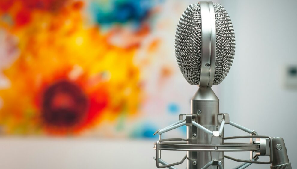 gray microphone in room